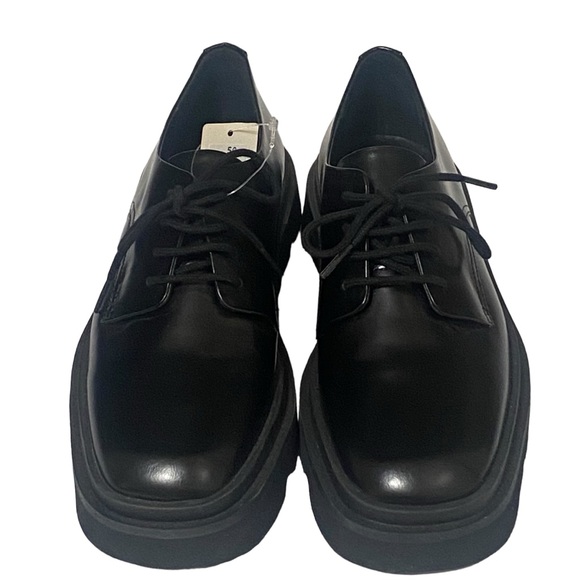 Maeve Black Patent Leather Rhys Lace Up Square Toe Loafers Size EU 38 US 8 - Picture 2 of 9